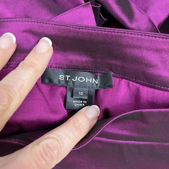 St. John Skirt sz 10 Magenta Taffeta Silk Straight Knee Wedding Cocktail Modest - Picture 10 of 10